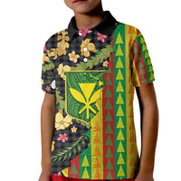 Hawaiian Tropical Plants Lei Kid Polo Shirt Kanaka Maoli Tribal with Palaka Motifs - Polynesian Pride