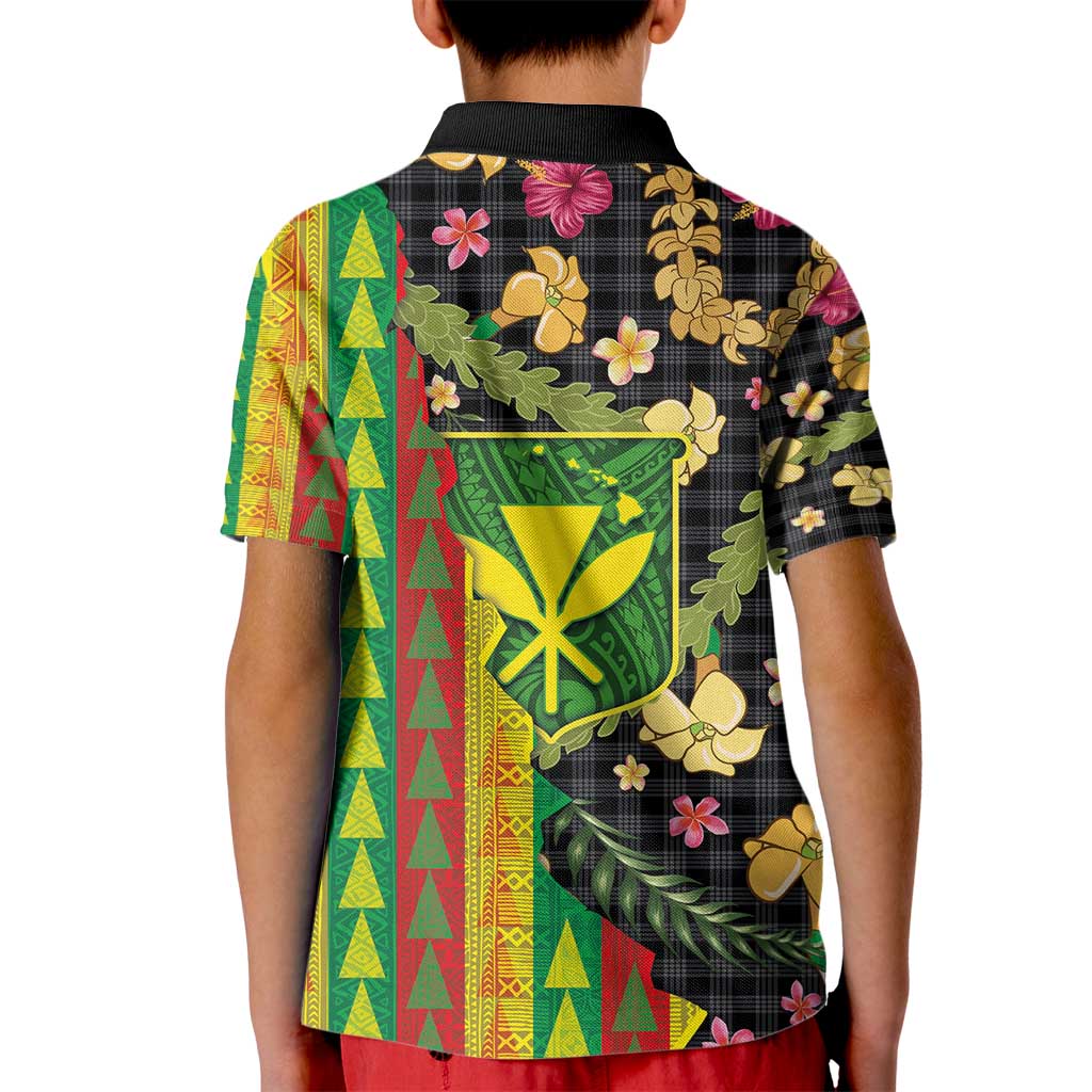 Hawaiian Tropical Plants Lei Kid Polo Shirt Kanaka Maoli Tribal with Palaka Motifs - Polynesian Pride
