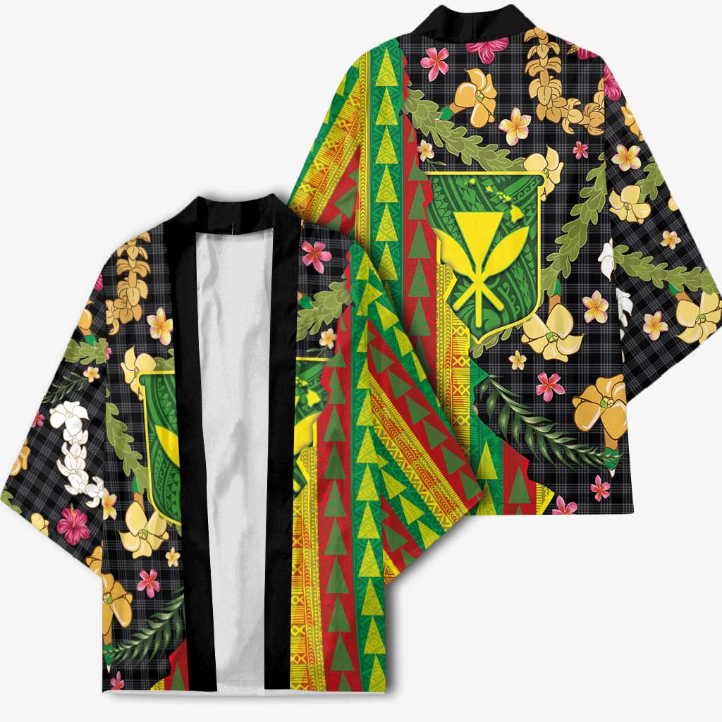Hawaiian Tropical Plants Lei Kimono Kanaka Maoli Tribal with Palaka Motifs - Polynesian Pride