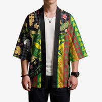 Hawaiian Tropical Plants Lei Kimono Kanaka Maoli Tribal with Palaka Motifs - Polynesian Pride