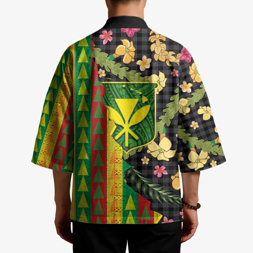 Hawaiian Tropical Plants Lei Kimono Kanaka Maoli Tribal with Palaka Motifs - Polynesian Pride