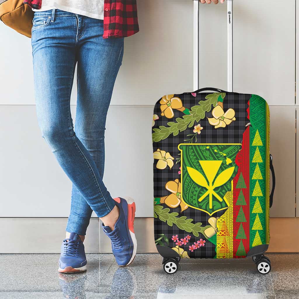 Hawaiian Tropical Plants Lei Luggage Cover Kanaka Maoli Tribal with Palaka Motifs - Polynesian Pride
