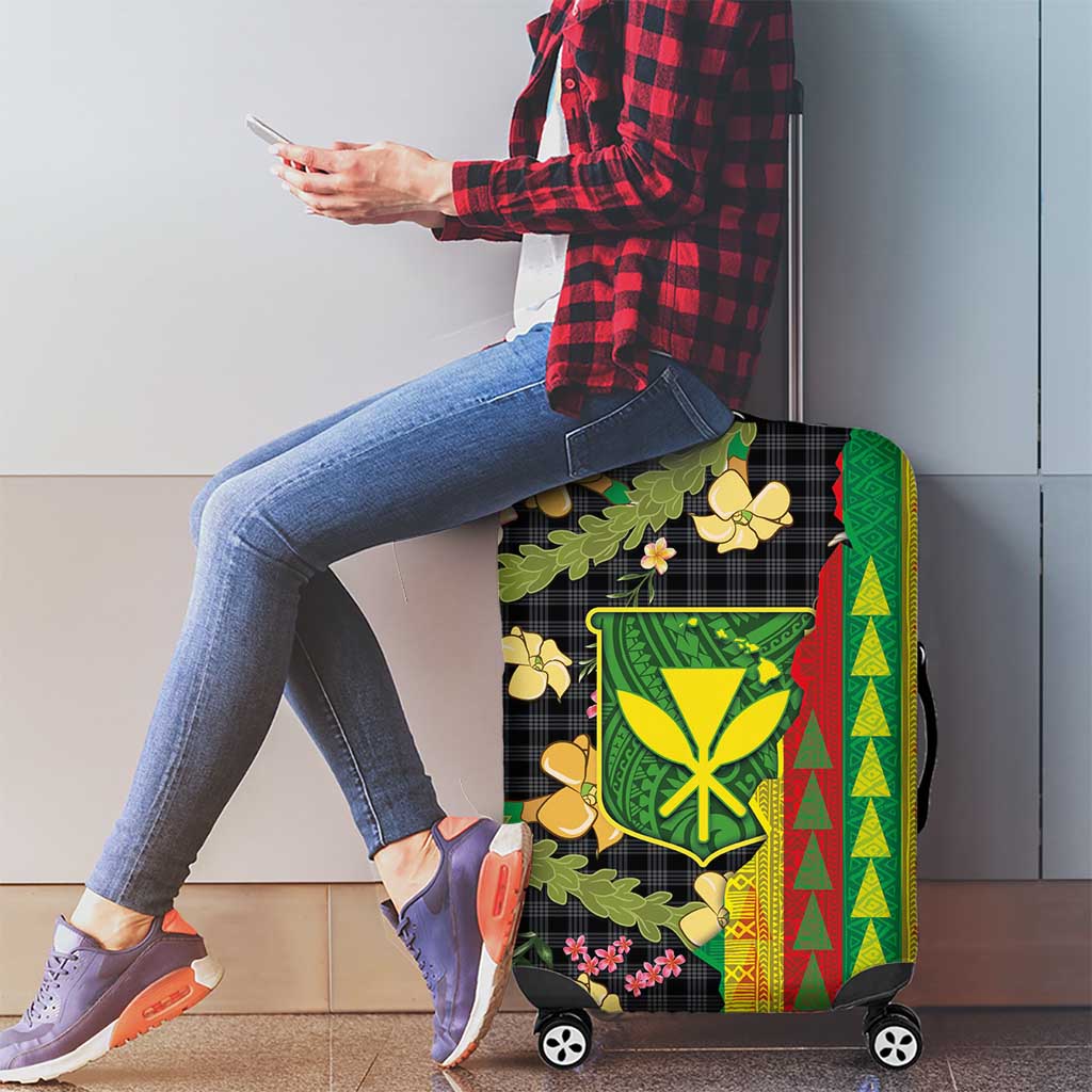 Hawaiian Tropical Plants Lei Luggage Cover Kanaka Maoli Tribal with Palaka Motifs - Polynesian Pride