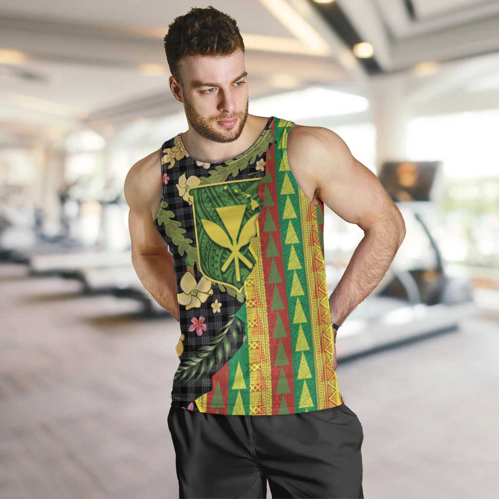 Hawaiian Tropical Plants Lei Men Tank Top Kanaka Maoli Tribal with Palaka Motifs - Polynesian Pride