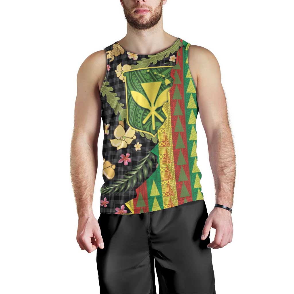 Hawaiian Tropical Plants Lei Men Tank Top Kanaka Maoli Tribal with Palaka Motifs - Polynesian Pride
