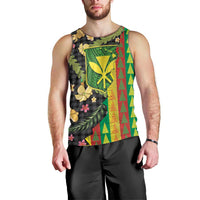 Hawaiian Tropical Plants Lei Men Tank Top Kanaka Maoli Tribal with Palaka Motifs - Polynesian Pride