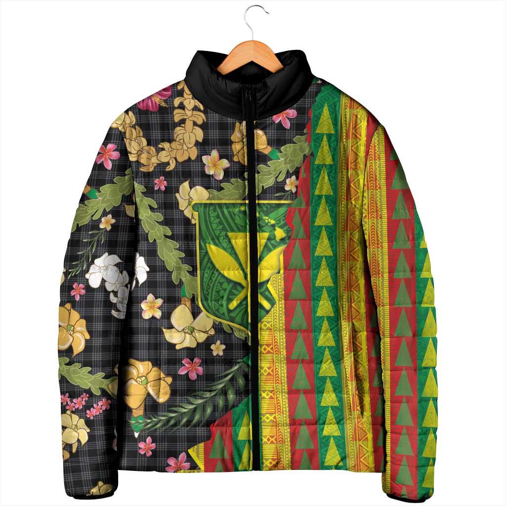 Hawaiian Tropical Plants Lei Padded Jacket Kanaka Maoli Tribal with Palaka Motifs - Polynesian Pride