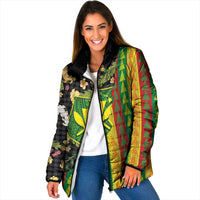 Hawaiian Tropical Plants Lei Padded Jacket Kanaka Maoli Tribal with Palaka Motifs - Polynesian Pride