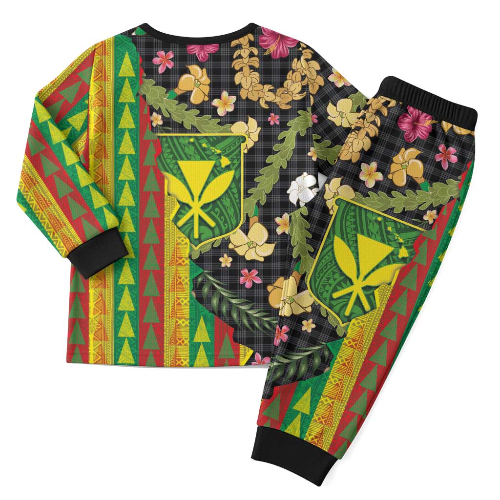 Hawaiian Tropical Plants Lei Christmas Pajama Set Kanaka Maoli Tribal with Palaka Motifs - Polynesian Pride