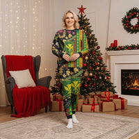 Hawaiian Tropical Plants Lei Christmas Pajama Set Kanaka Maoli Tribal with Palaka Motifs - Polynesian Pride