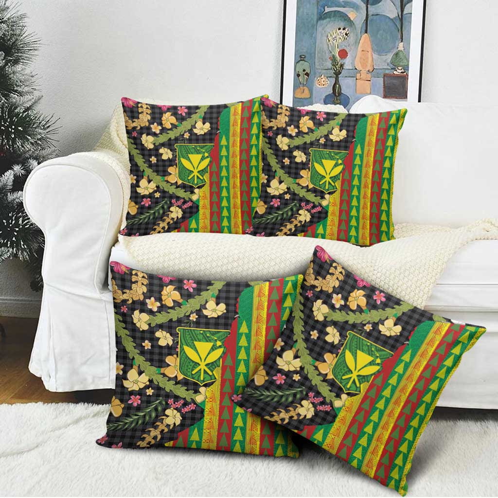 Hawaiian Tropical Plants Lei Pillow Cover Kanaka Maoli Tribal with Palaka Motifs - Polynesian Pride