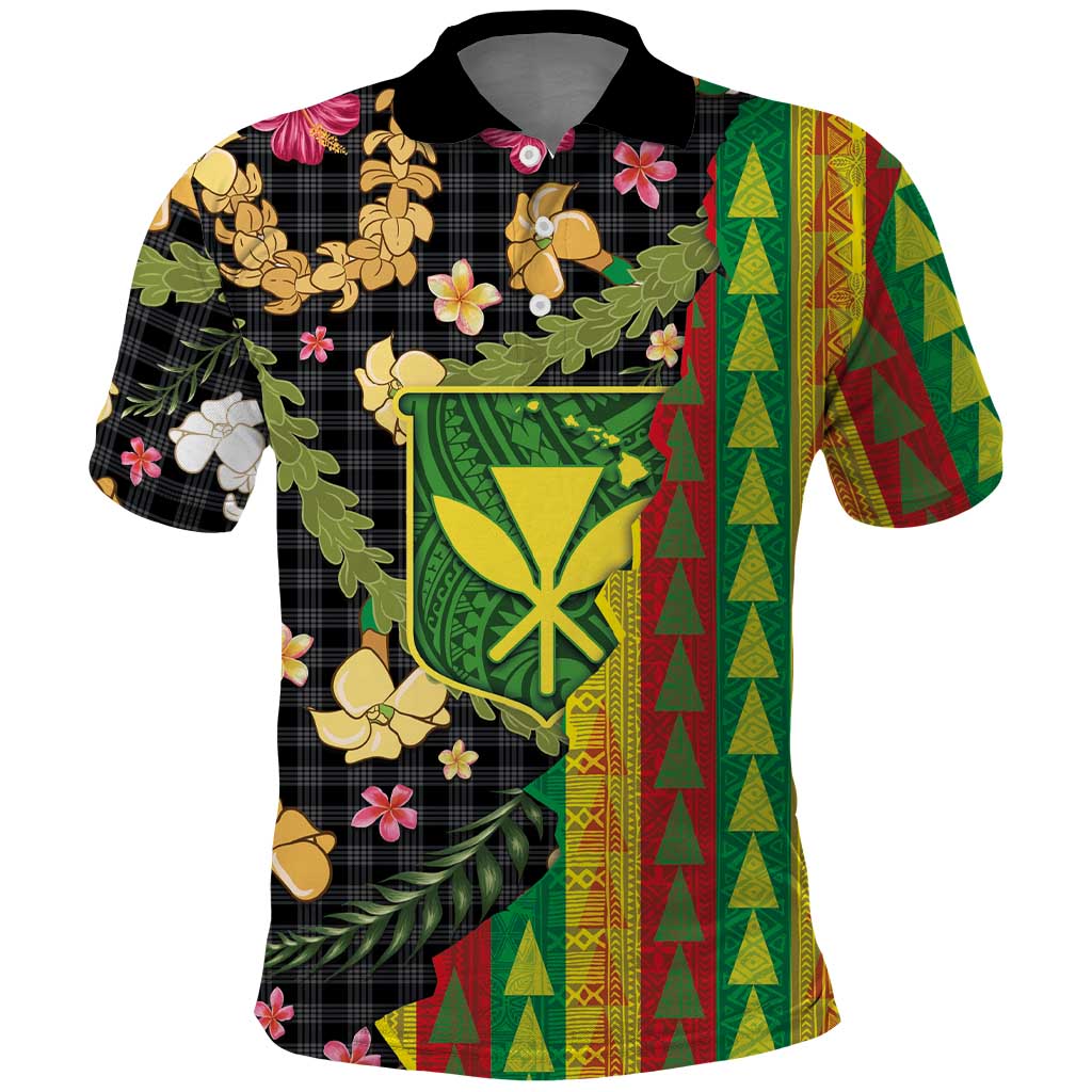 Hawaiian Tropical Plants Lei Polo Shirt Kanaka Maoli Tribal with Palaka Motifs - Polynesian Pride