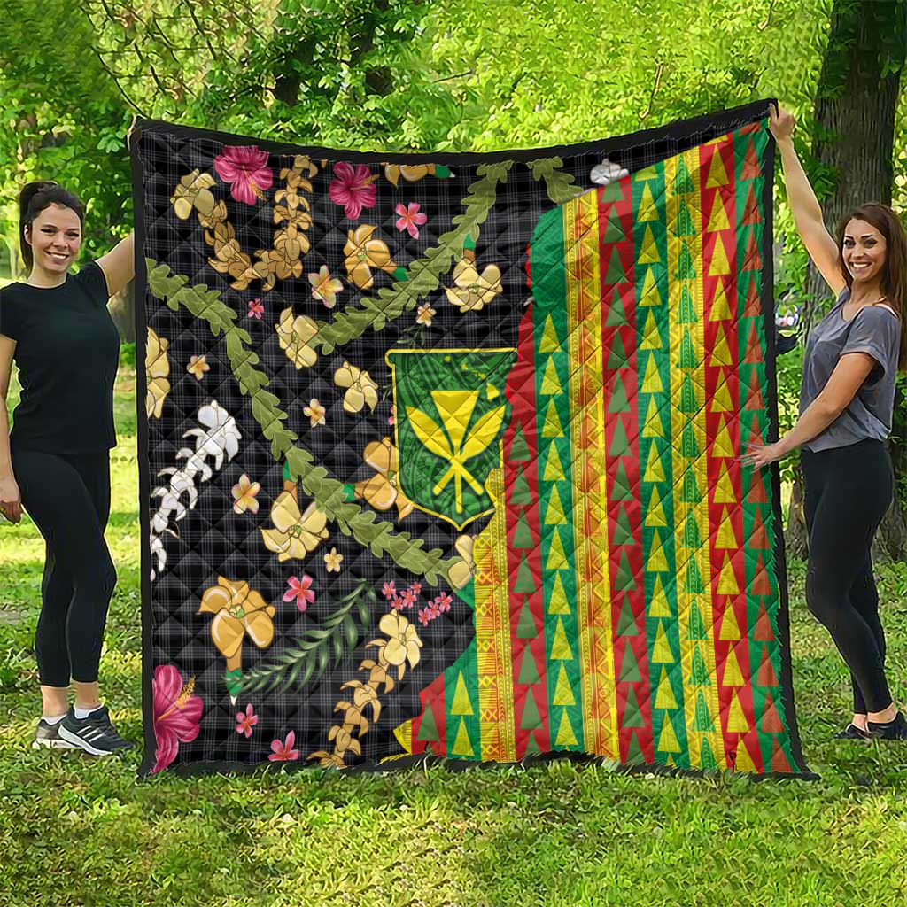Hawaiian Tropical Plants Lei Quilt Kanaka Maoli Tribal with Palaka Motifs - Polynesian Pride