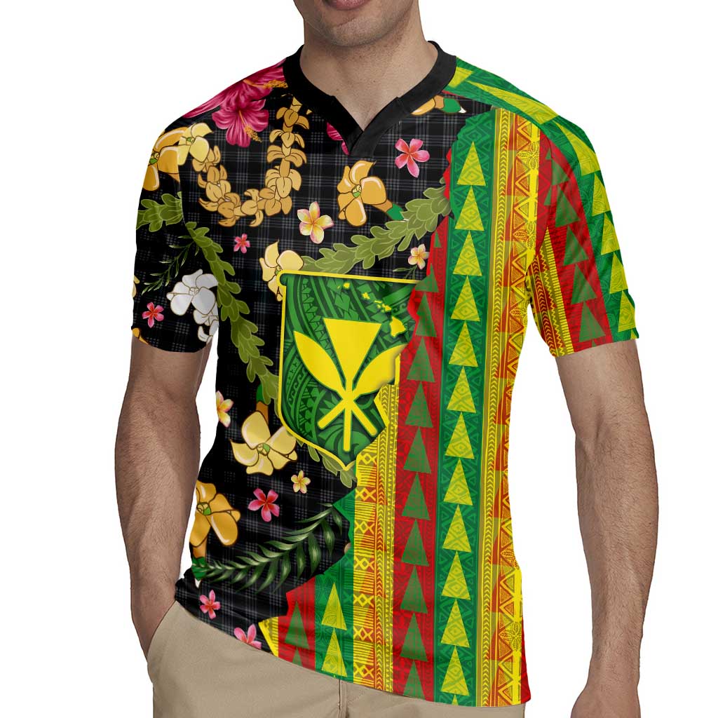 Hawaiian Tropical Plants Lei Rugby Jersey Kanaka Maoli Tribal with Palaka Motifs - Polynesian Pride
