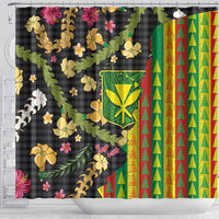 Hawaiian Tropical Plants Lei Shower Curtain Kanaka Maoli Tribal with Palaka Motifs - Polynesian Pride