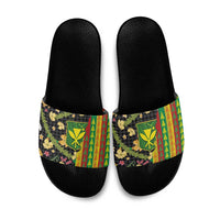 Hawaiian Tropical Plants Lei Slide Sandals Kanaka Maoli Tribal with Palaka Motifs - Polynesian Pride