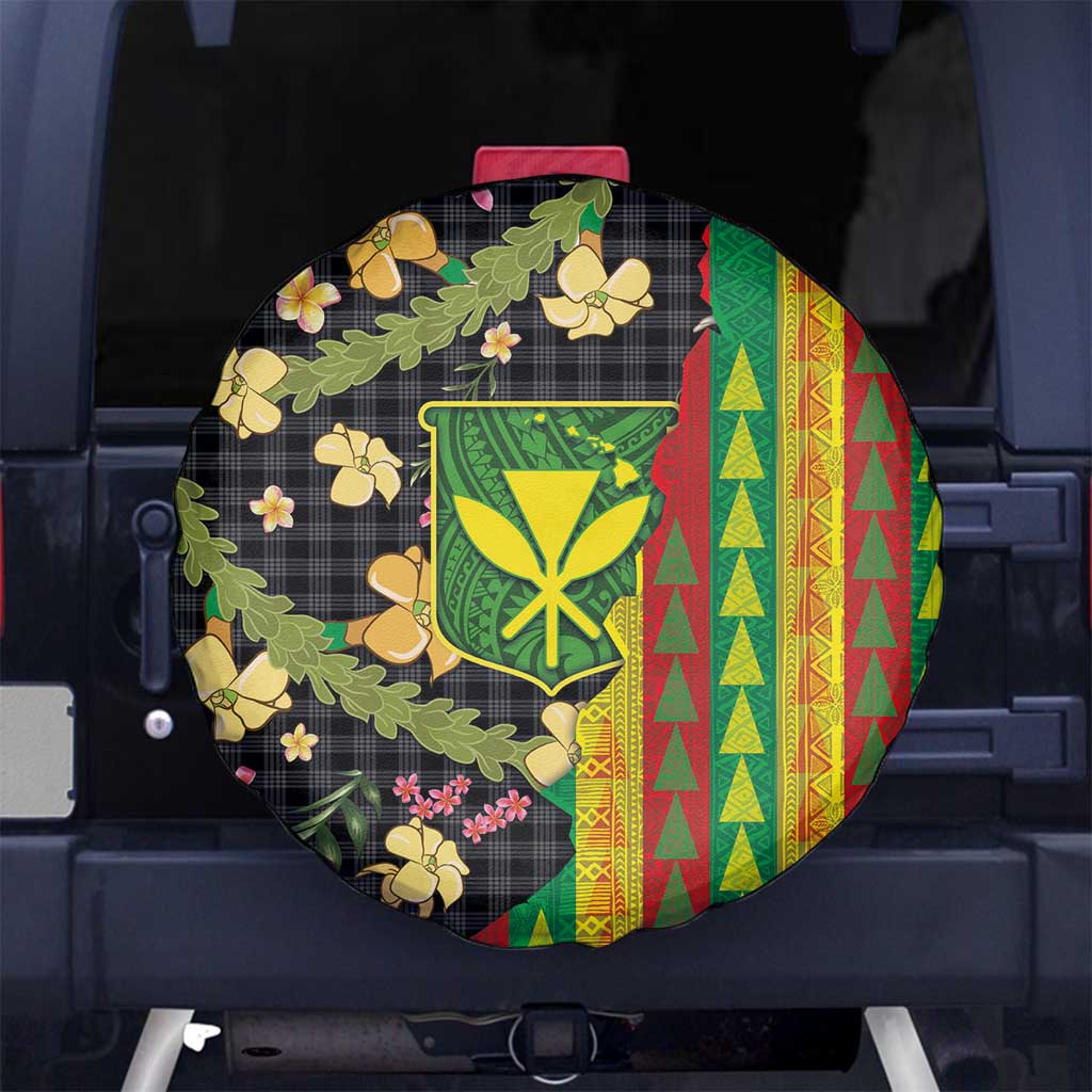 Hawaiian Tropical Plants Lei Spare Tire Cover Kanaka Maoli Tribal with Palaka Motifs - Polynesian Pride