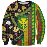 Hawaiian Tropical Plants Lei Sweatshirt Kanaka Maoli Tribal with Palaka Motifs - Polynesian Pride