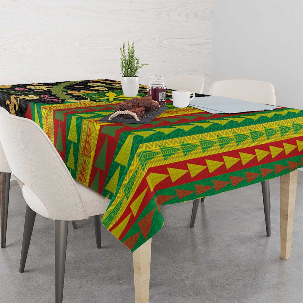 Hawaiian Tropical Plants Lei Tablecloth Kanaka Maoli Tribal with Palaka Motifs - Polynesian Pride