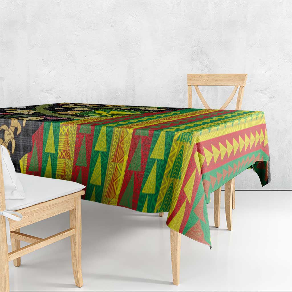 Hawaiian Tropical Plants Lei Tablecloth Kanaka Maoli Tribal with Palaka Motifs - Polynesian Pride