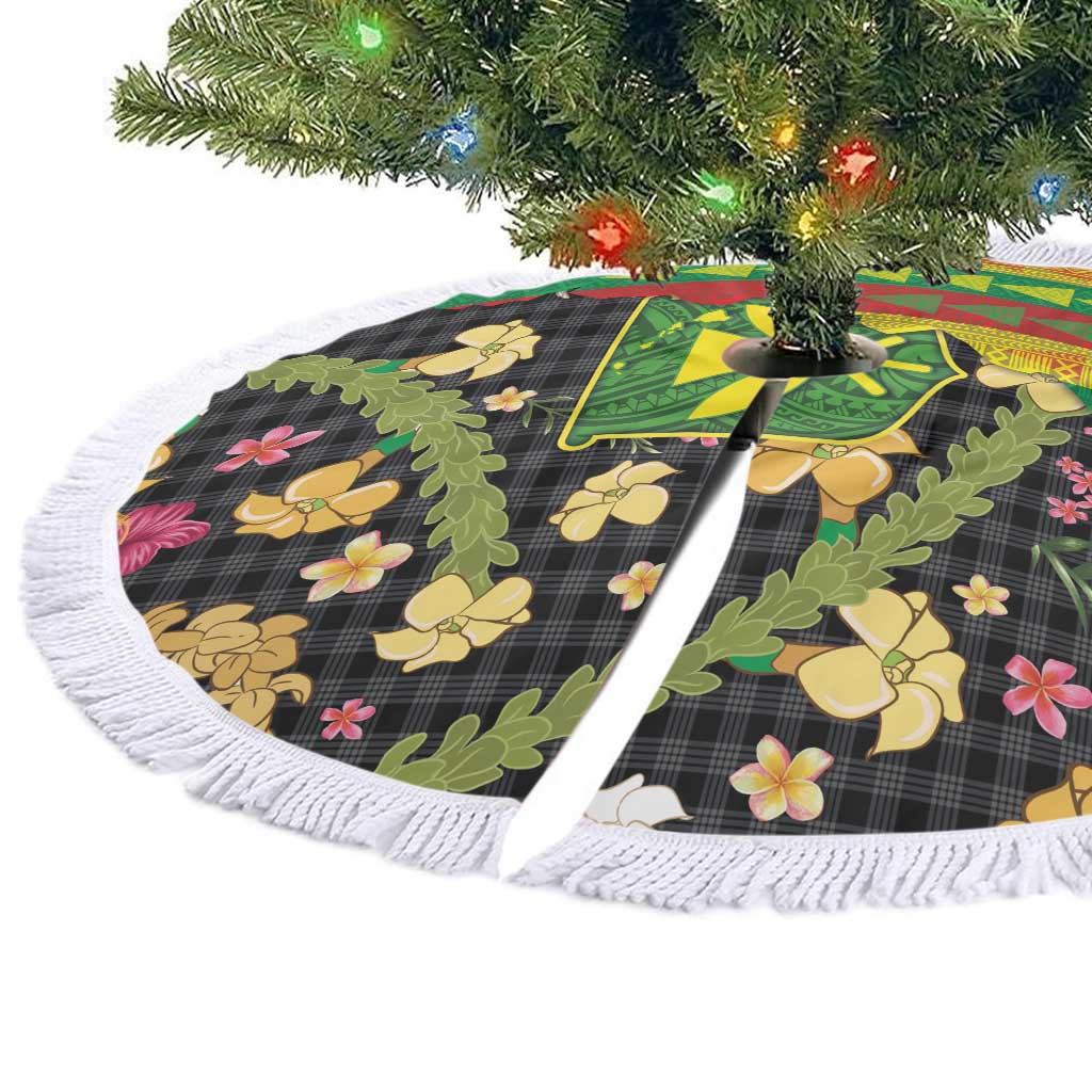 Hawaiian Tropical Plants Lei Tree Skirt Kanaka Maoli Tribal with Palaka Motifs - Polynesian Pride