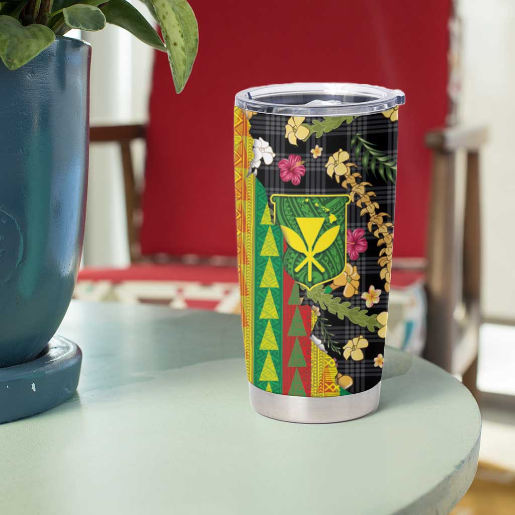 Hawaiian Tropical Plants Lei Tumbler Cup Kanaka Maoli Tribal with Palaka Motifs - Polynesian Pride