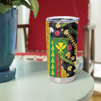 Hawaiian Tropical Plants Lei Tumbler Cup Kanaka Maoli Tribal with Palaka Motifs - Polynesian Pride