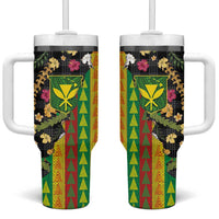 Hawaiian Tropical Plants Lei Tumbler With Handle Kanaka Maoli Tribal with Palaka Motifs - Polynesian Pride