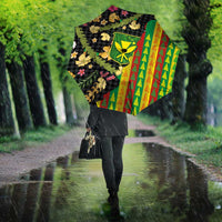 Hawaiian Tropical Plants Lei Umbrella Kanaka Maoli Tribal with Palaka Motifs - Polynesian Pride