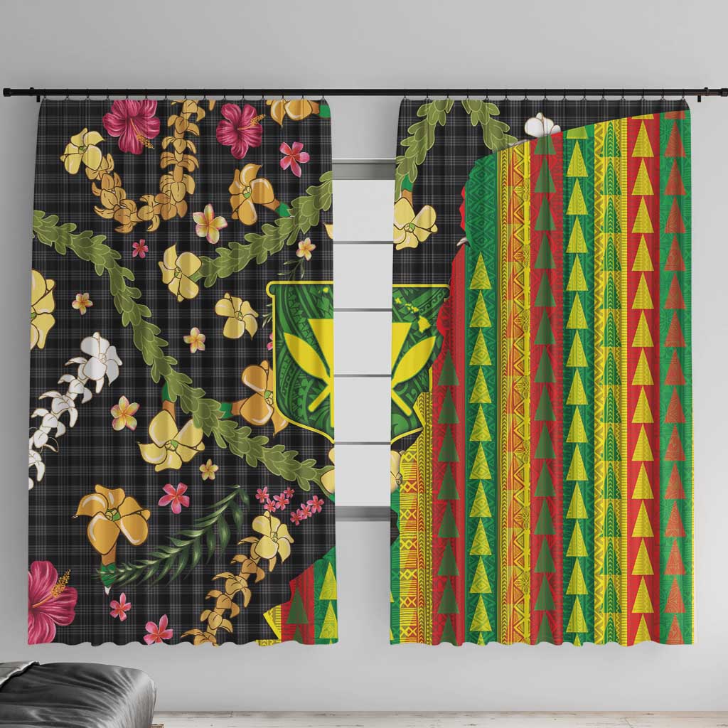 Hawaiian Tropical Plants Lei Window Curtain Kanaka Maoli Tribal with Palaka Motifs - Polynesian Pride