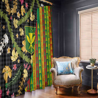 Hawaiian Tropical Plants Lei Window Curtain Kanaka Maoli Tribal with Palaka Motifs - Polynesian Pride