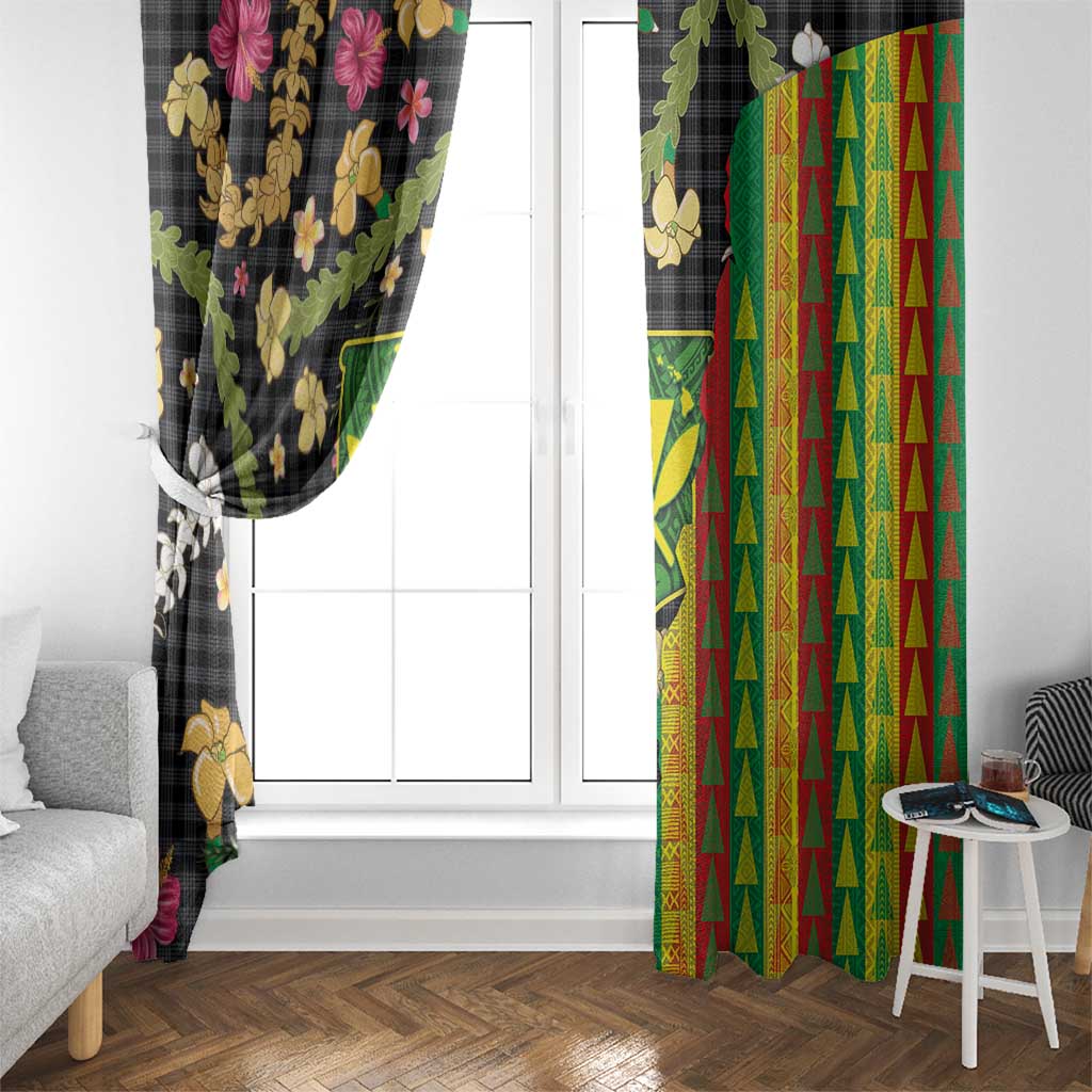 Hawaiian Tropical Plants Lei Window Curtain Kanaka Maoli Tribal with Palaka Motifs - Polynesian Pride