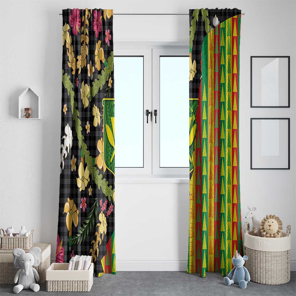 Hawaiian Tropical Plants Lei Window Curtain Kanaka Maoli Tribal with Palaka Motifs - Polynesian Pride