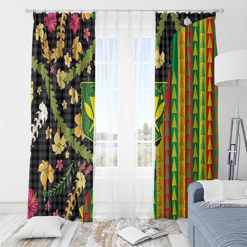 Hawaiian Tropical Plants Lei Window Curtain Kanaka Maoli Tribal with Palaka Motifs - Polynesian Pride