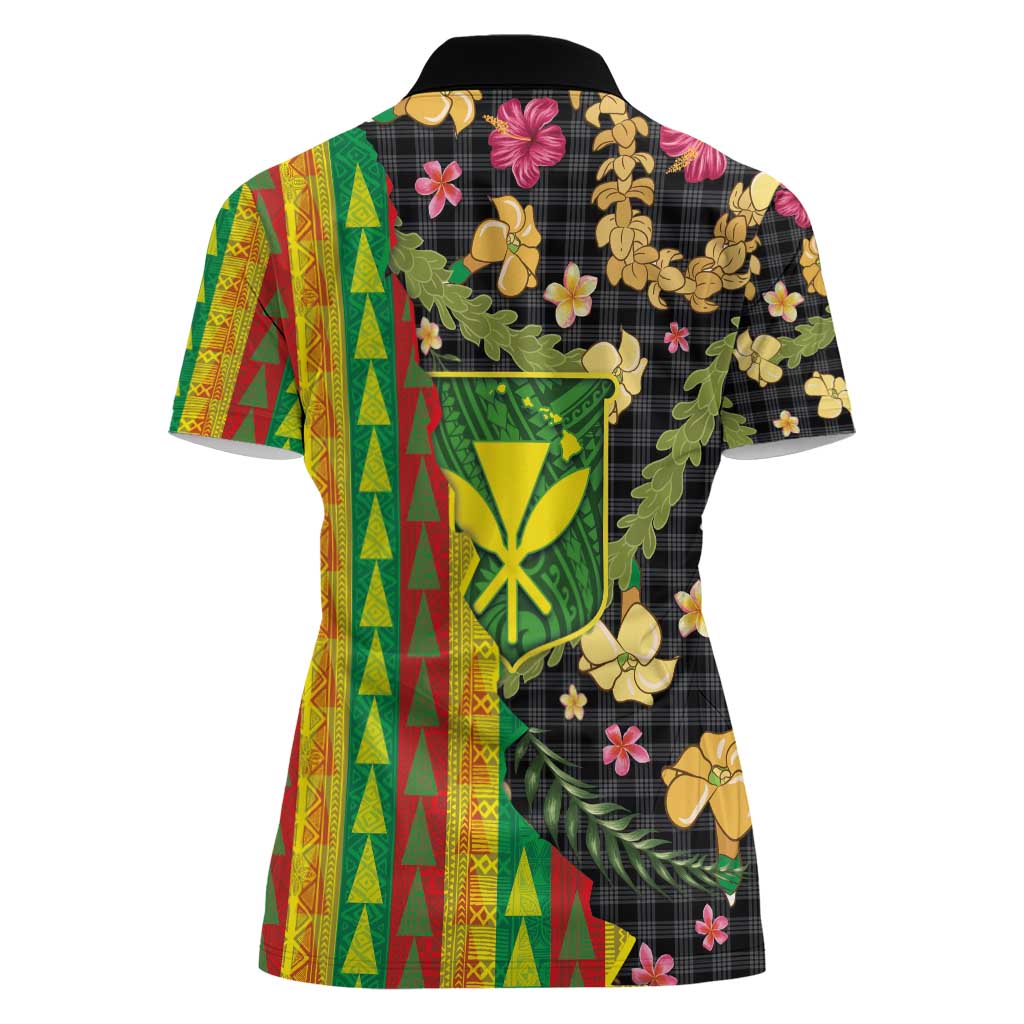 Hawaiian Tropical Plants Lei Women Polo Shirt Kanaka Maoli Tribal with Palaka Motifs - Polynesian Pride