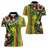 Hawaiian Tropical Plants Lei Women Polo Shirt Kanaka Maoli Tribal with Palaka Motifs - Polynesian Pride