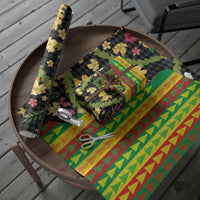 Hawaiian Tropical Plants Lei Wrapping Paper with Palaka Pattern and Kanaka Maoli Tribal Motifs - Polynesian Pride