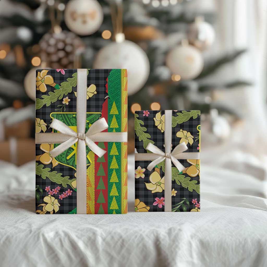 Hawaiian Tropical Plants Lei Wrapping Paper with Palaka Pattern and Kanaka Maoli Tribal Motifs - Polynesian Pride