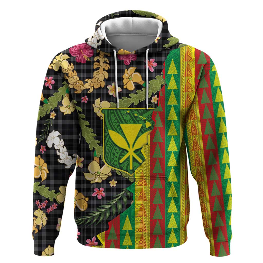 Hawaiian Tropical Plants Lei Zip Hoodie Kanaka Maoli Tribal with Palaka Motifs - Polynesian Pride