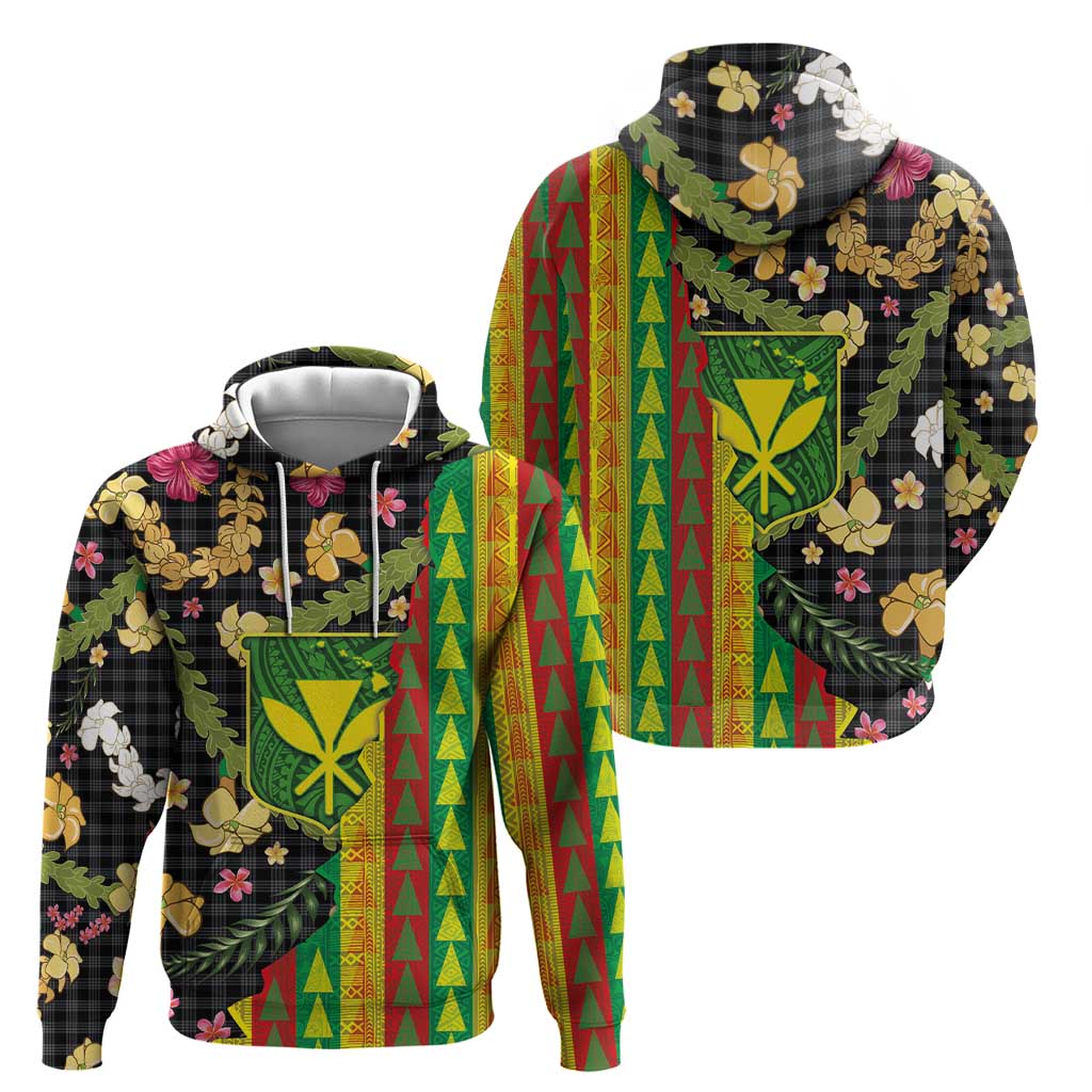 Hawaiian Tropical Plants Lei Zip Hoodie Kanaka Maoli Tribal with Palaka Motifs - Polynesian Pride