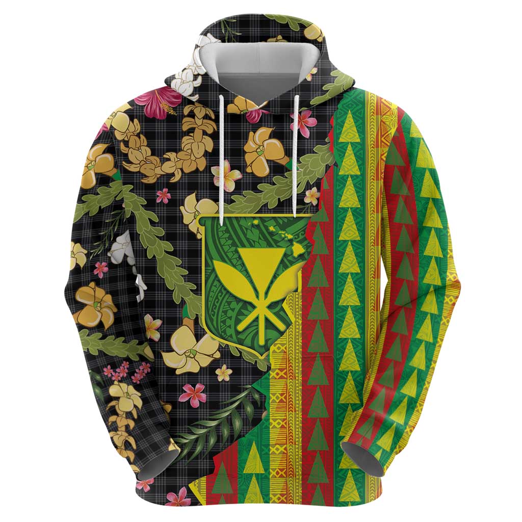Hawaiian Tropical Plants Lei Zip Hoodie Kanaka Maoli Tribal with Palaka Motifs - Polynesian Pride