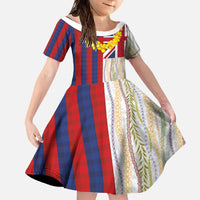 Hawaiian Tropical Plants Lei Family Matching Off The Shoulder Long Sleeve Dress and Hawaiian Shirt National Flag Style - Polynesian Pride