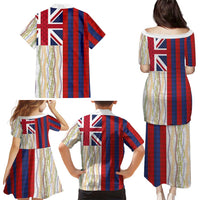 Hawaiian Tropical Plants Lei Family Matching Puletasi and Hawaiian Shirt National Flag Style - Polynesian Pride