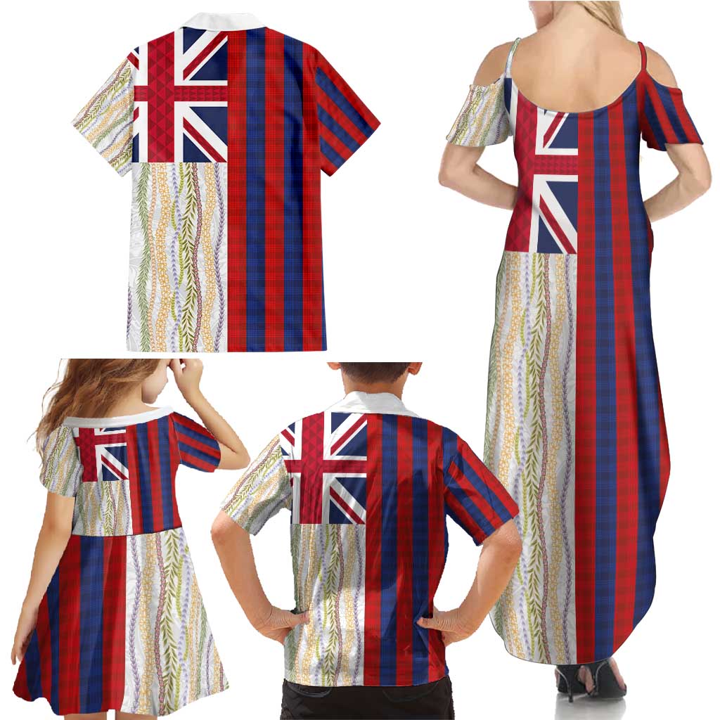 Hawaiian Tropical Plants Lei Family Matching Summer Maxi Dress and Hawaiian Shirt National Flag Style - Polynesian Pride