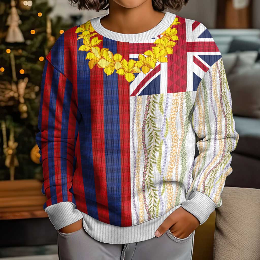 Hawaiian Tropical Plants Lei Kid Ugly Christmas Sweater National Flag Style - Polynesian Pride