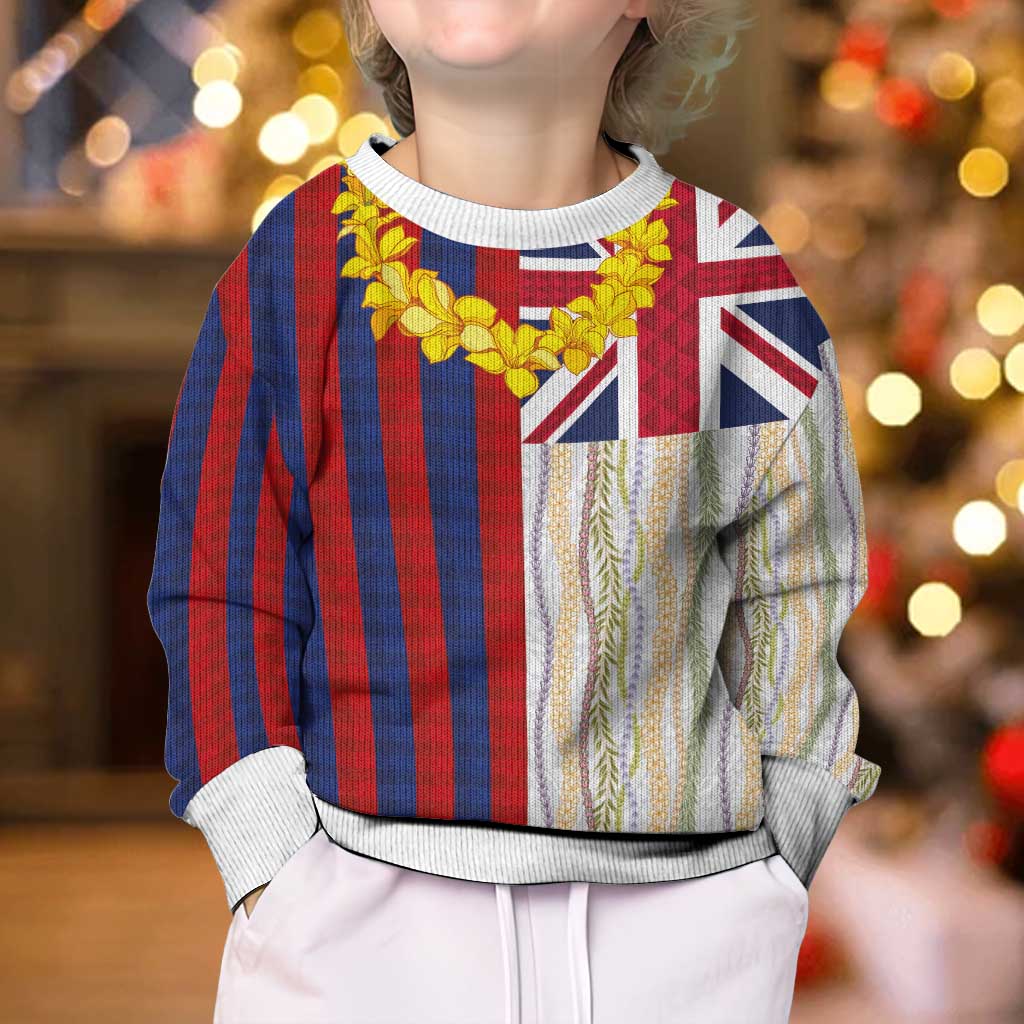 Hawaiian Tropical Plants Lei Kid Ugly Christmas Sweater National Flag Style - Polynesian Pride