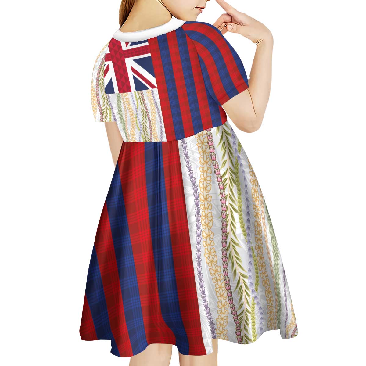 Hawaiian Tropical Plants Lei Kid Short Sleeve Dress National Flag Style - Polynesian Pride