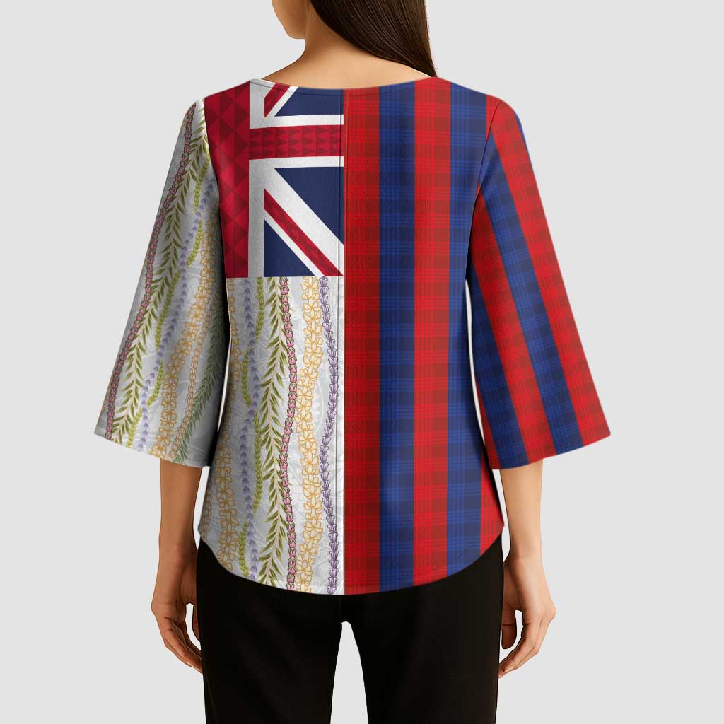 Hawaiian Tropical Plants Lei Kimono Sleeve Blouse National Flag Style - Polynesian Pride