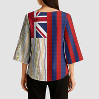 Hawaiian Tropical Plants Lei Kimono Sleeve Blouse National Flag Style - Polynesian Pride