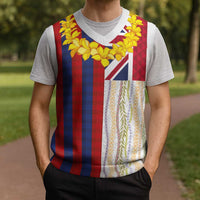 Hawaiian Tropical Plants Lei Christmas Knitted V-Neck Vest National Flag Style - Polynesian Pride